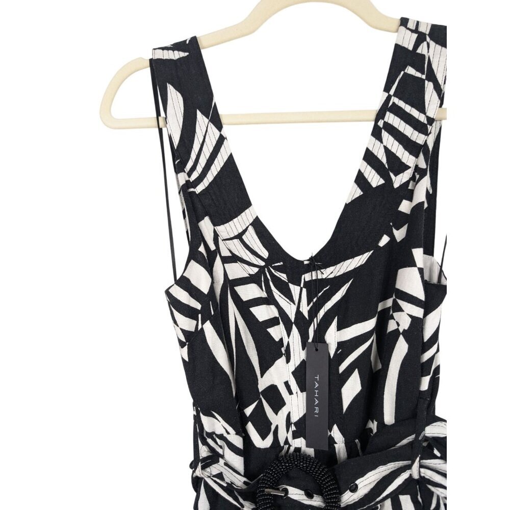 TAHARI Linen Blend Belted Jumpsuit Comfort Relaxed Leisure 4 NEW - Picture 5 of 13